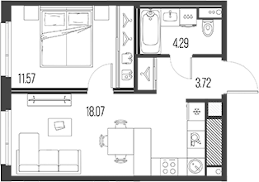 1-комнатная квартира 37.65 м², 2/10 эт., ЖК «LEGENDA Васильевского»